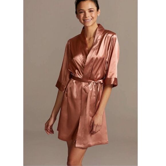 New without‎ Tags David’s Bridal Dusty Rose Satin Robe Size Large/XL - Picture 1 of 11